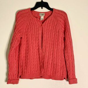 L.L.Bean Cable Knit Wool Pink/Salmon Cardigan Button Front Sweater